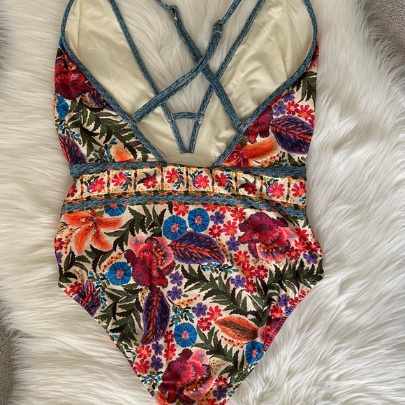 Farm Rio Anthropologie Floral Plunge One-Piece Swimsuit - Picture 9 of 10